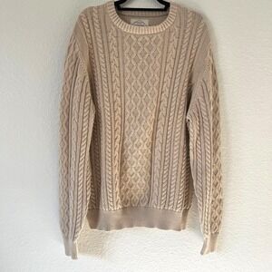 St Johns Bay Sz XL Fisherman Cable Chunky Knit Sweater Crew Pullover Beige Mens